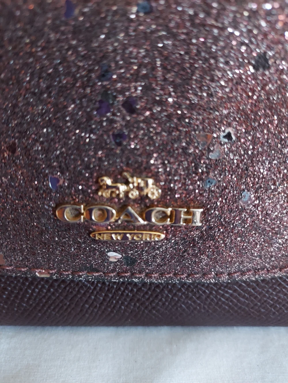 Coach Heart Glitter Slim Envelope Wallet - Raspberry Burgundy